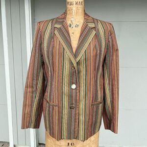 Vintage 50s Marj Talbot Multicolor Striped Blazer Jacket, Classic Fall Stripes,